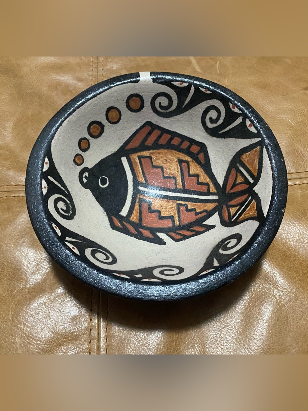 Kewa Pueblo Rose Pacheco Hand-Painted Fish Accent Bowl in Black and Red